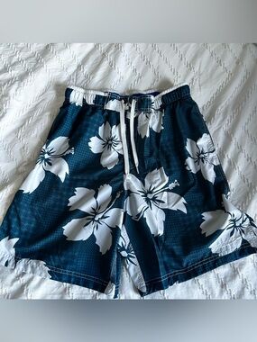 Speedo Men’s Board Shorts Swim Trunks M 27 Blue White Floral Tropical  8" Inseam
